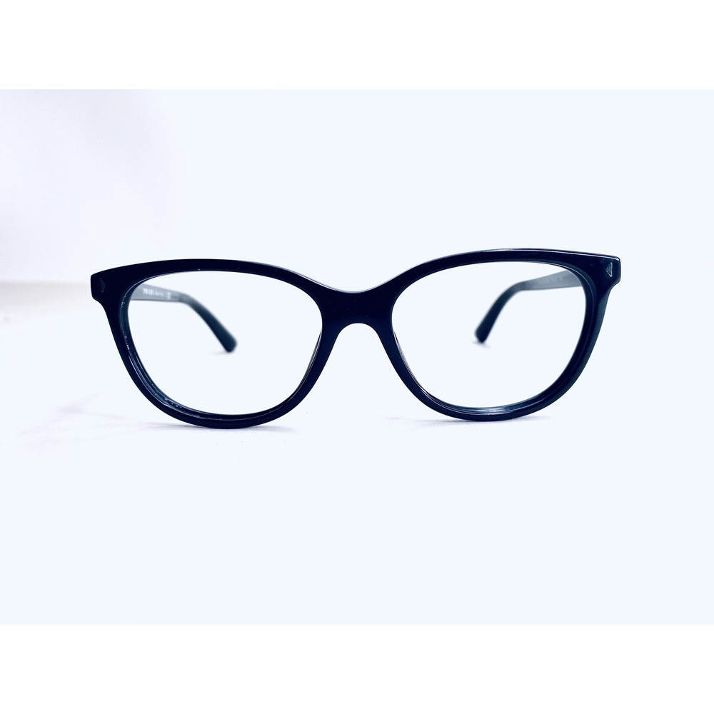 Prada Black Cats Eye Glasses Silver Accent Italy VPR14R 1AB-101 52 16 135